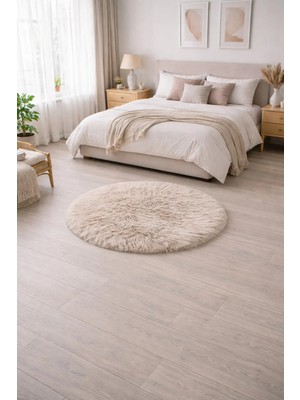 Saymine Kuzu Post Peluş Premium Yuvarlak Desen Yumuşak Tüylü - Krem