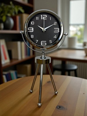 Mey İthalat Mey Ithalat® Krom Asil Üç Ayaklı Metal Masa Saati