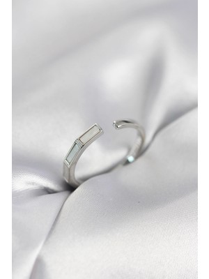 Butik Mey Ithalat® Gümüş Renk Sedefli Çubuk Model Kadın Yüzük