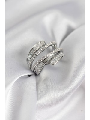Butik Mey Ithalat® Sarmal Zirkon Baget Taşlı Gümüş Renk Kadın Yüzük