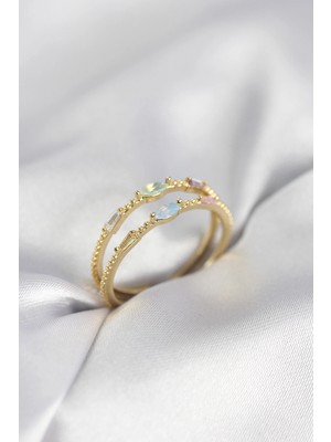 Butik Mey Ithalat® Gold Renk Karışık Renk Zirkon Taşlı Kadın Yüzük