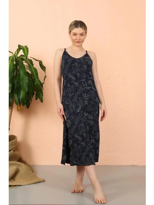 Beruflic Kadın Ip Askılı Yırtmaçlı Uzun Lacivert Gecelik