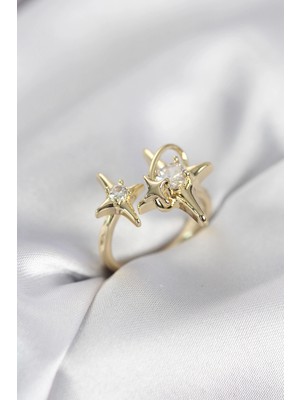 Butik Mey Ithalat® Gold Renk Kutup Yıldızı Model Zirkon Taşlı Kadın Yüzük