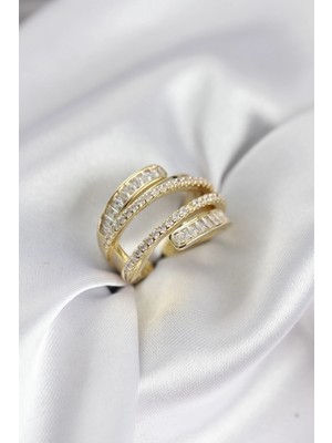 Butik Mey Ithalat® Sarmal Zirkon Baget Taşlı Gold Renk Kadın Yüzük