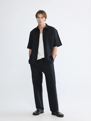 LC Waikiki Siyah Rahat Kalıp Keten Görünümlü Erkek Pantolon