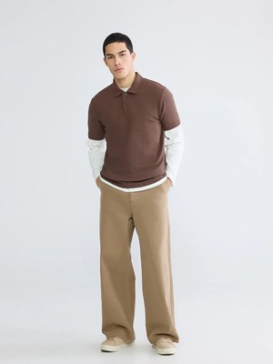 LC Waikiki Bej Geniş Kalıp Gabardin Erkek Pantolon