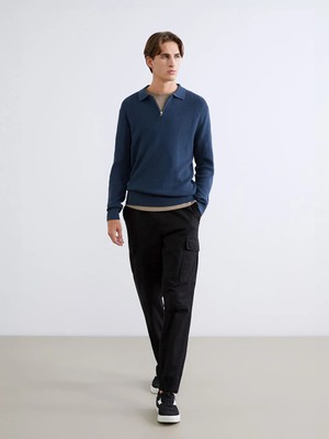 LC Waikiki Siyah Standart Kalıp Gabardin Erkek Kargo Pantolon