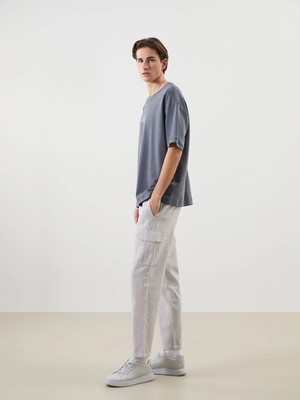 LC Waikiki Gri Rahat Kalıp Keten Görünümlü Erkek Kargo Pantolon