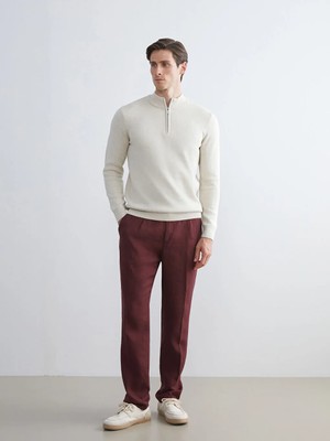 LC Waikiki Mürdüm Standart Kalıp Keten Erkek Pantolon