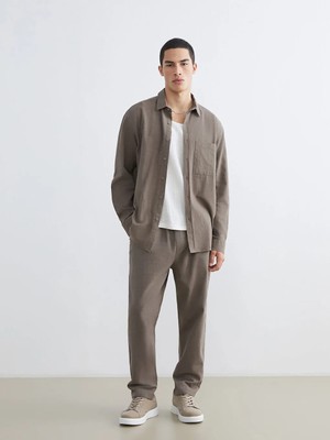 LC Waikiki Bej Rahat Kalıp Keten Görünümlü Erkek Pantolon