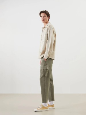 LC Waikiki Haki Rahat Kalıp Keten Görünümlü Erkek Kargo Pantolon