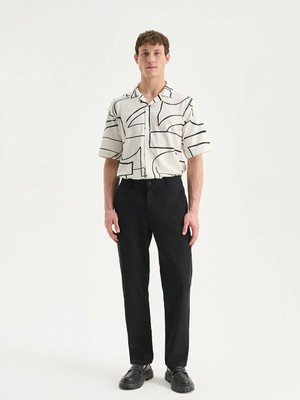 LC Waikiki Siyah Standart Kalıp Keten Görünümlü Erkek Pantolon