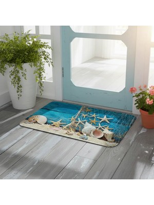 Esnature Deniz Kumsal Deniz Yıldızlı Mavi Kapı Önü Paspası 45X70 cm