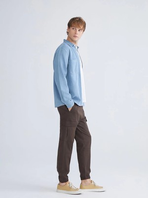 LC Waikiki Kahverengi Standart Kalıp Gabardin Erkek Kargo Pantolon