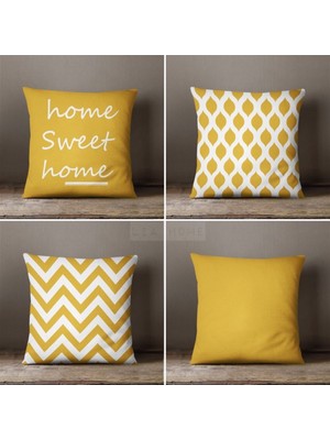 Lia Store Hardal Renk Çift Taraflı Dekoratif 4'lü Kombin Kırlent Kılıfı Seti