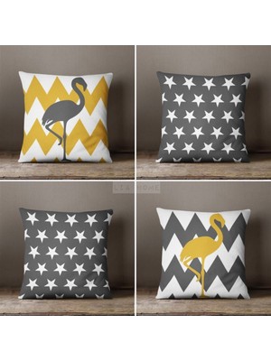 Lia Store Flamingo Ve Yıldız Desenli Dekoratif 4'Lü Kombin Kırlent Kılıfı Seti