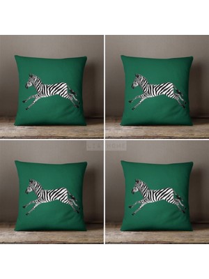 Lia Store Zebra Desenli Yeşil Renk Çift Taraflı Dekoratif 4'lü Kombin Kırlent Kılıfı Seti