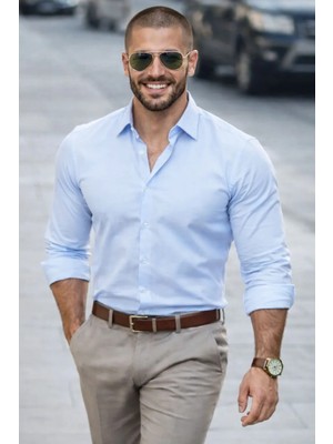 Varetta Erkek Mavi Gömlek Düz Cepsiz Geniş Kesim Uzun Kollu