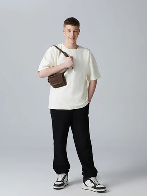 LC Waikiki Siyah Beli Lastikli Dokulu Genç Erkek Pantolon