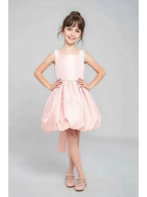 Ricalena Kız Çocuk Arkası Fiyonk Detaylı Saten Abiye Elbise Balo Mezuniyet Düğün Elbisesi