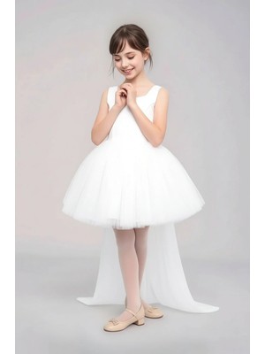 Ricalena Kız Çocuk Abiye Elbise Tül Detaylı Mezuniyet Balo Düğün Elbisesi