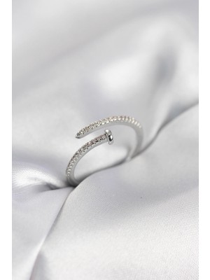 Butik Mey Ithalat® Çivi Model Zirkon Taşlı Gümüş Renk Kadın Yüzük