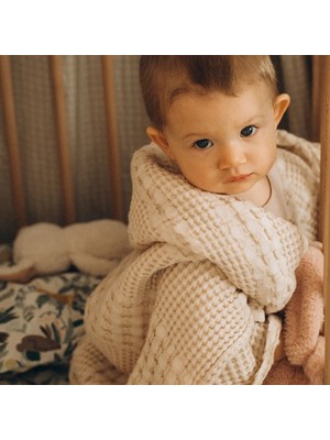 Caline Baby Premium %100 Pamuk Waffle Bebek Pikesi| 100x90 cm| Krem