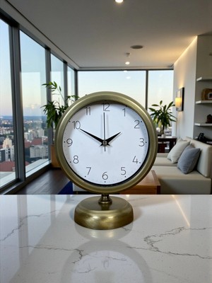 Mey İthalat Mey Ithalat® Vintage 25 x 20 cm Sade Metal Masa Saati