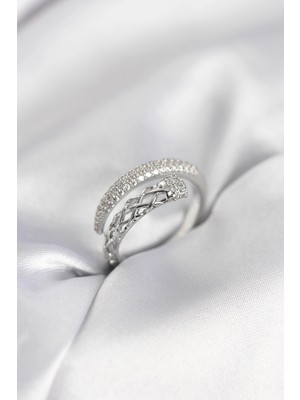 Butik Mey Ithalat® Gümüş Renk Zirkon Taşlı Sarmal Kadın Yüzük