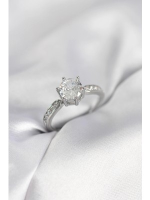 Butik Mey Ithalat® Zirkon Taşlı Tek Taş Model Gümüş Renk Kadın Yüzük