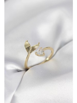 Butik Mey Ithalat® Balık Kuyruğu Model Gold Renk Zirkon Taşlı Kadın Yüzük
