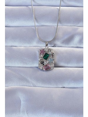 Butik Mey Ithalat® 316L Gümüş Renk Çok Renkli Zirkon Taşlı Vintage Kolye