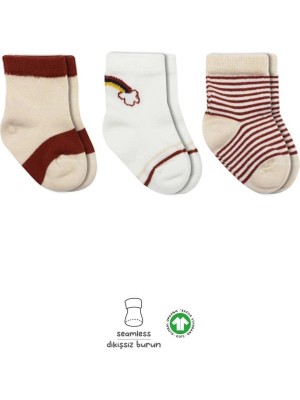 Butik Mey Ithalat®   3'lü Penye Rainbow Soket Çorap BS10113 Kiremit