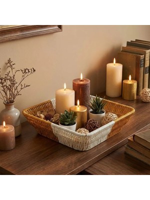 Mey İthalat Mey Ithalat®  Kare Çift Renkli Plastik Rattan Ekmek ve Meyve Sepeti - Çok Amaçlı Banyo ve Mutfak Düzenleyici - Yıkanabilir Tezgâh Üstü Organizer