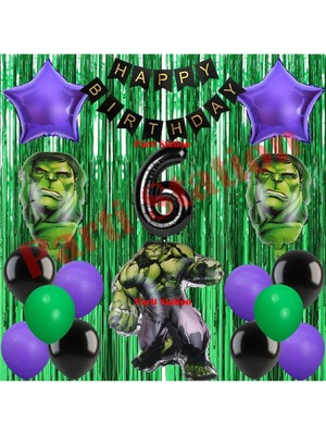 Parti Station Avengers Hulk 6 Yaş Perdeli Balon Set Hulk Konsept Perdeli Doğum Günü Parti Balon Set