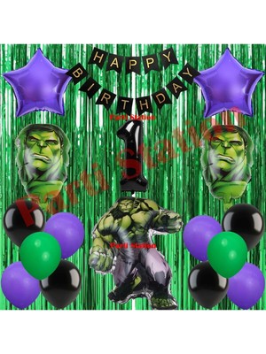 Parti Station Avengers Hulk 1 Yaş Perdeli Balon Set Hulk Konsept Perdeli Doğum Günü Parti Balon Set