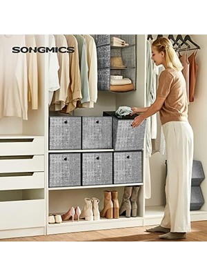 Saklama Kutusu, 6'lı Set, Dokunmamış Kumaştan Yapılmış Saplı Düzenleme Kutuları, Katlanır Kutu, Giysi Saklama, Benekli Gri