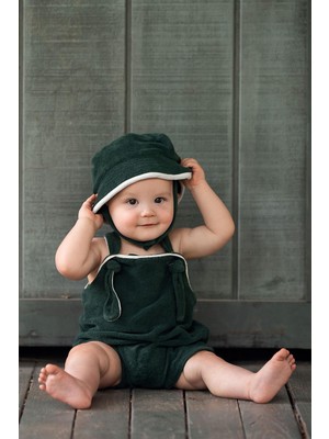 Antebies Organik Gots Sertifikalı,beyaz Kontrast,yeşil Havlu, Ayarlanır Askı, Alt Çıtçıt, Şortlu Bebek Tulum