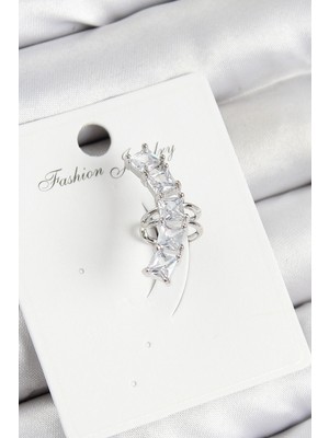 Shopwave Pirinç Zirkon Taşlı Model Gümüş Renk Sağ Kıkırdak Küpe