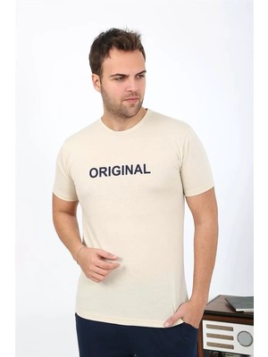 Beruflic Erkek Kısa Kol Penye Pijama Takımı Krem