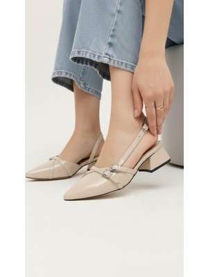 Kadın Beatris Çift Bantlı Sivri Burun Kısa Topuk Günlük Babet Klasik Ayakkabı