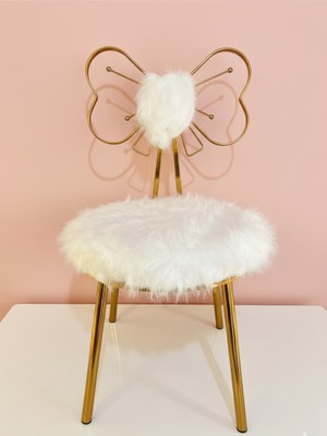 HediSelim Gold Peluş Kelebek Lak Kaplama Makyaj Sandalyesi