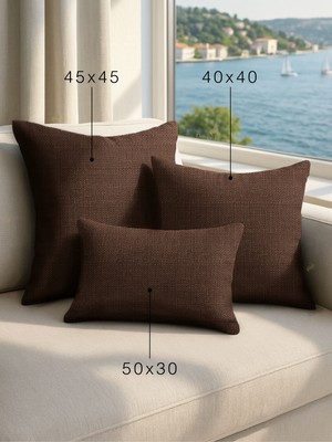 Demor Home Keten Dokulu Kahverengi Kırlent Yastık Kılıfı