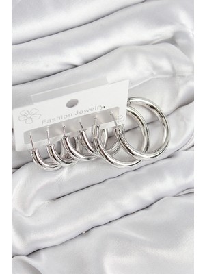 Shopwave Pirinç Halka Model Gümüş Renk Kadın Set Küpe