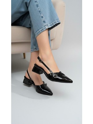 Kadın Beatris Çift Bantlı Sivri Burun Kısa Topuk Günlük Babet Klasik Ayakkabı