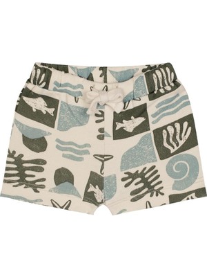 Antebies Organik Gots Sertifikalı Yeşil Okyanus Desenli Beli Lastikli Bağcıklı Erkek Bebek Şort
