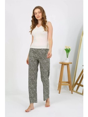 Beruflic Kadın Penye Desenli Tek Alt Pijama Haki