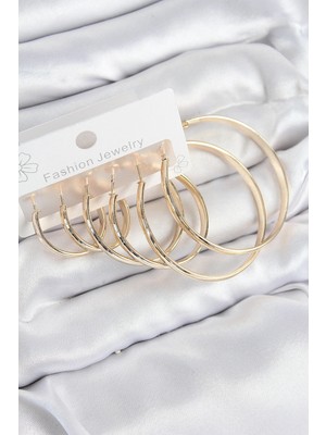 Shopwave Pirinç Halka Model Gold Renk Kadın Set Küpe