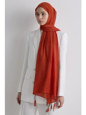 Fenza Scarf Brıce Kırmızı-Turuncu Uzun Saçak Püsküllü Pamuklu Şal