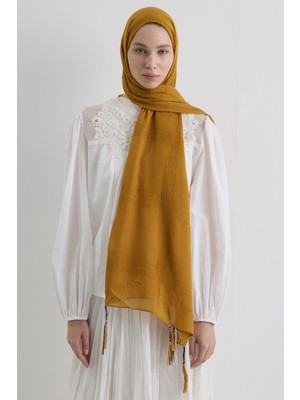 Fenza Scarf Brıce Hardal Uzun Saçak Püsküllü Pamuklu Şal